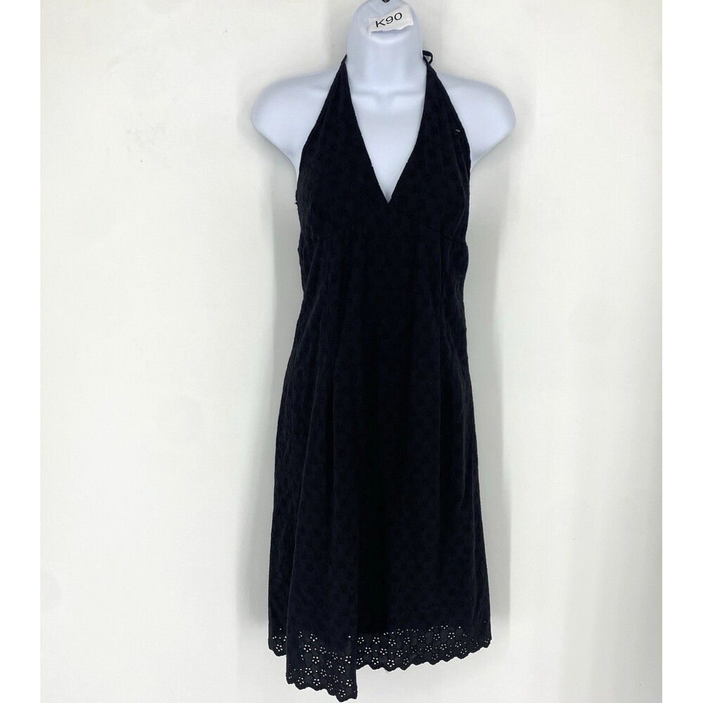 Vintage 90's Necessary Objects 100% Cotton Black Eyelet Halter Dress Small USA